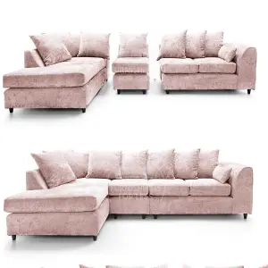 Monaco Chenille Fabric 5 Seater L Shaped Corner Sofa  Pink Left Hand Facing