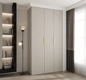 Elegant Cashmere Como IV Hinged Door Wardrobe H2460mm W1300mm D500mm, Three Doors, Eight Shelves, Hanging Rail, Gold Handles