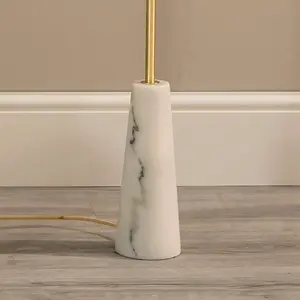 ValueLights Margot White Marble Base Floor Lamp with a Linen Tapered Lampshade