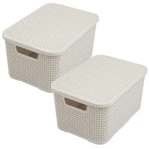 1 x Nature Inspired Cream Home & Office Rattan Effect Storage Basket With Lid