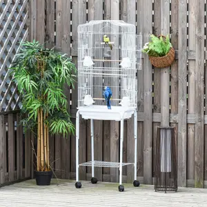 PawHut Bird Cage for Budgie Finch Canary Parakeet W/ Stand Sliding Tray White