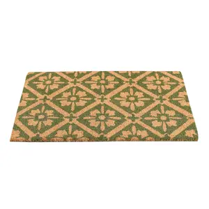 Melody Maison Green & Natural Geometric Tile Print Coir Door Mat