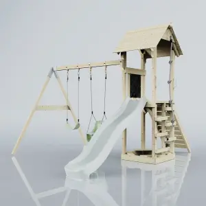 PolarPlay Tower Kids Wooden Climbing Frame with Swing and Slide - Swing Olavo Mist