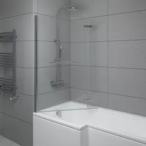 SunDaze 6mm Toughened Safety Glass L Shaped Shower Bath Screen Hinged Return and Towel Rail Chrome