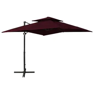 Berkfield Cantilever Umbrella with Double Top 250x250 cm Bordeaux Red