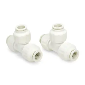 Twist-Loc 15mm Push Fit Tee White - 2 Pack