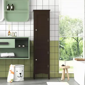 Costway 5-Tier Bathroom Tall Cabinet Slim Freestanding Storage Organizer Cupboard 2 Door