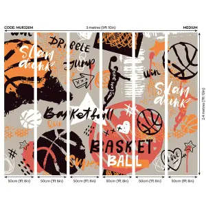 Origin Murals Graffiti Basketball Orange Paste the Wall Mural 300cm wide x 240m high