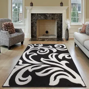 Smart Living Modern Thick Soft Carved Area Rug, Living Room Carpet, Kitchen Floor, Bedroom Soft Rugs 80cm x 150cm - Black White