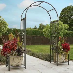 Metal Garden Patio Arch With Planters Rose Arbour Archway Climbing Plant Trellis