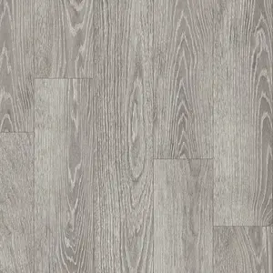 Light Grey Anti-Slip Wood Effect Vinyl Flooring For LivingRoom, Kitchen, 2.8mm Cushion Backed Vinyl -7m(23') X 2m(6'6")-14m²