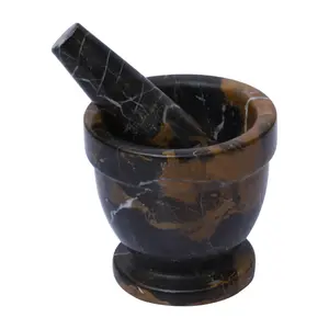 Interiors by Premier Black & Gold Marble Mortar & Pestle