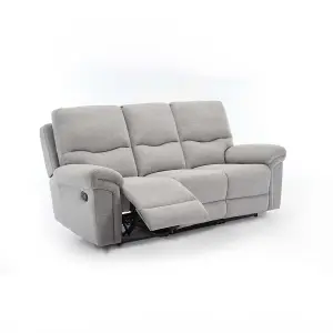 Fosse 3 Seater Manual Recliner Fabric Modern Living Sofa Light Grey