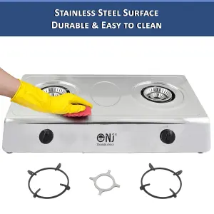 NJ-200SD Indoor Gas Stove 2 Burner Stainless Steel Portable Camping Cooker LPG  8kW