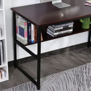 HOMCOM 2-Tier Writing Desk Metal Frame Smooth Shelves Storage Shelf Brown