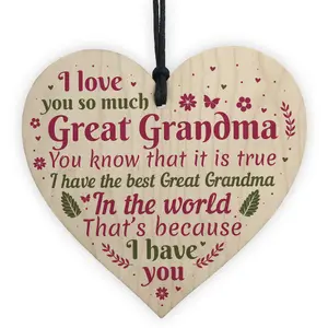 Red Ocean Great Grandma Ornament Wooden Heart Christmas Gift Grandma Announcement Plaque Birthday Keepsake