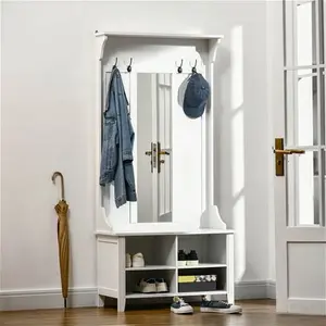 Portland White Standing Coat Rack With Shoe Storage