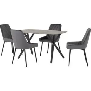 Mizel Athens Medium Oak Table & Avery Chair Dining Set Concrete Effect / Grey