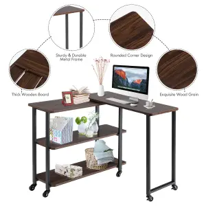 Costway Couch Sofa Side Table with 6 Casters Walnut