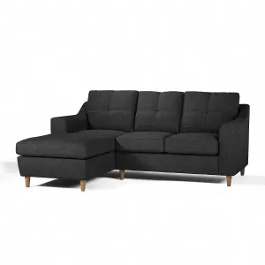 Baxter Fabric L Shaped 3 Seater Corner Sofa With Chaise Charcoal Left Hand Facing