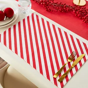 Catherine Lansfield Christmas Candy Cane Cotton 30x46 cm Dining Placemat 4 Pack White Red