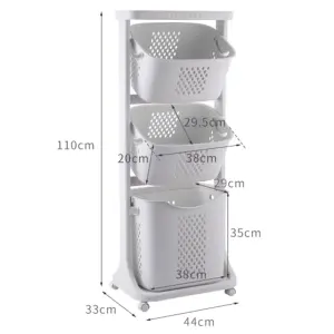 3 Tier Laundry Basket Laundry Hamper Clothes Sorter Clothes Storage Organiser on Wheels