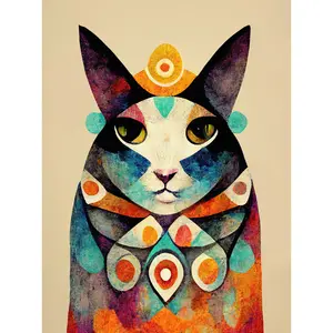 Boho Abstract Modern Shaman Guru Cat - Painting Unframed / 40.5cm H x 30.5cm W