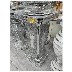 Silver Side Table Crushed Diamond Glitter Mirrored End Table F058