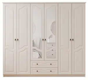 CHLOE 6 Door 2 Drawer Mirrored White Wardrobe