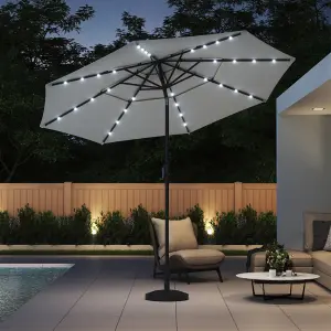 3-Tier Umbrella with Solar Lights and Black Concrete-Filled Patio Umbrella Stand