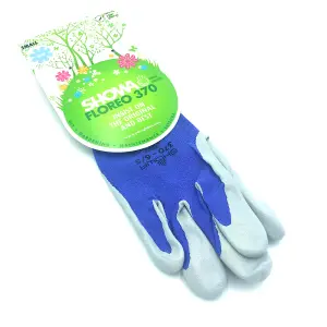 Showa Floreo 370 Gardening Gloves - Lightweight Multipurpose Outdoor Garden Gloves with Nitrile Easy Grip Coating, Small, Blue Pk3