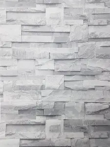 3D Slate Stone Brick Effect Wallpaper Grey Rock Realistic Textured Vintage