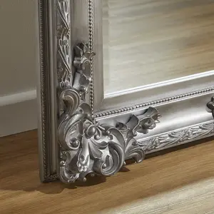 Leaner Mirror Grand Louis Rectangular Shape with Antique Silver Frame - H 180cmxW 90cmxD 6.5cm for Hanging in Bedroom