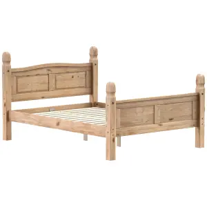 Vida Designs Corona 4ft6 Double Solid Wood Bed Frame Distressed Waxed Pine, High Foot End, 190 x 135cm