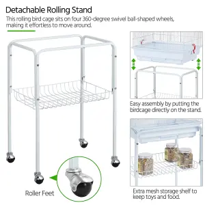 Yaheetech White Rolling Metal Bird Cage with Detachable Stand