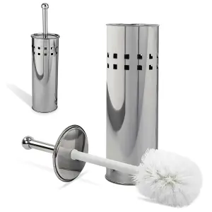 STAINLESS STEEL BATHROOM TOILET CLEANING BRUSH & HOLDER FREE STANDING SET SILVER