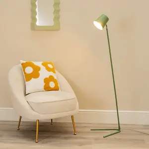 ValueLights Lark Sage Green Metal Task Slimline Floor Lamp and LED Bulb