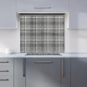 Monochrome Textured Checked Pattern Premium Glass Kitchen Splashback W700mm x H750mm