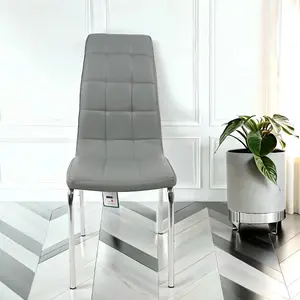 Eterno Faux Leather Luxurious Light Grey Dining Chair With Silver Legs