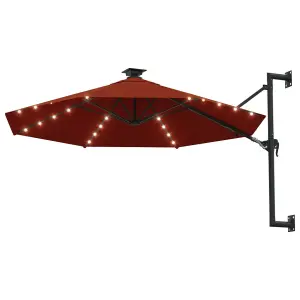 Berkfield Wall-mounted Parasol with LEDs and Metal Pole 300 cm Terracotta