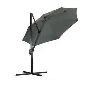 3m Aluminium Cantilever Parasol with 360 Degree Rotation Solar LED Outdoor Patio Round Umbrella