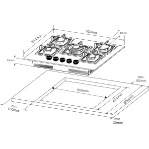 GoodHome Linksense GH78GASLK 70cm Gas Hob - Black