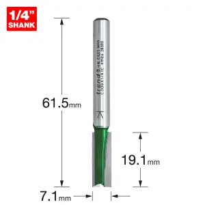 Trend C009X1/4TC Two Flute 1/4" Cutter 7.1mm Straight Cut Carbide Router Bit