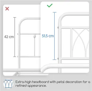 Yaheetech White 3ft Single Metal Bed Frame with Petal Accented Headboard and Footboard