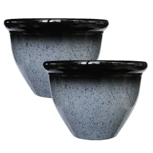 simpa 2PC Grey Speckle Glaze Effect Plastic Planters 39.5cm (Dia)