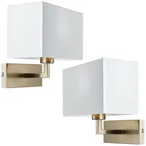 2 PACK Dimming LED Wall Light Satin Nickel & White Shade Sleek Rectangle Lamp