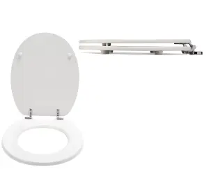 18 INCH MDF Universal Oval Toilet Seat, Stainless Steel Hinges, Eco-Friendly, Adjustable Seat (White)