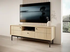 Elegant Japandi TV Cabinet H570mm W1530mm D390mm in Oak Linea - Scandinavian-Inspired Media Centre