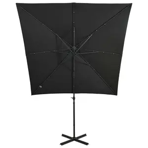 Berkfield Cantilever Umbrella with Pole and LED Lights Black 250 cm