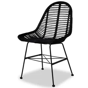 Berkfield Dining Chairs 4 pcs Black Natural Rattan